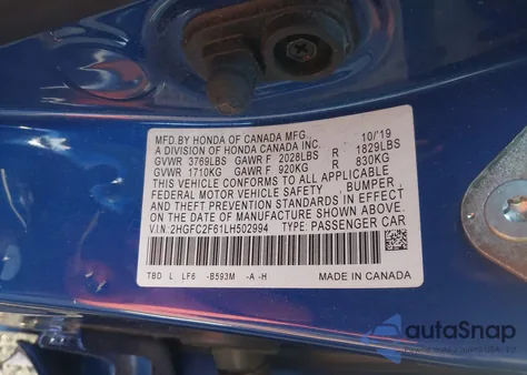 2020 Honda Civic Lx z USA, uszkodzony, nr VIN 2HGFC2F61LH502994